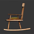 Wooden Rocking Chair With Decorative Backrest Green Cushion And Red Trim Armrests