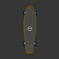 Everyday Use Stylish Blue Skateboard With Yellow Edge Blue Wheels Round Logo