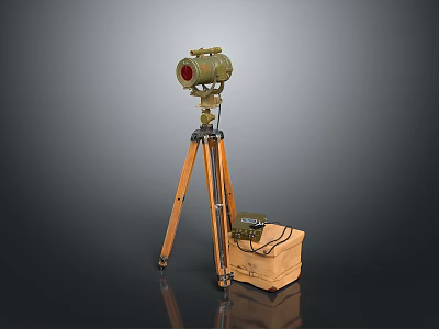 Green Equipment On Wooden Tripod With Brown Storage Box For Household Use 3d model