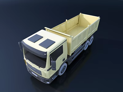 Yellow Dump Truck With Cab Bed And Wheels On Black Surface 3d model