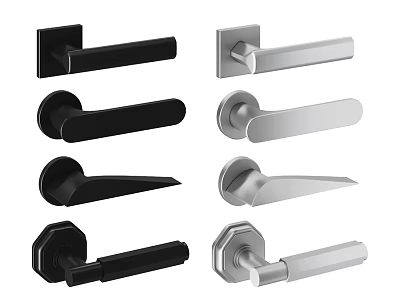 Modern Hinged Door Handles In Black And Silver Various Styles 3d model