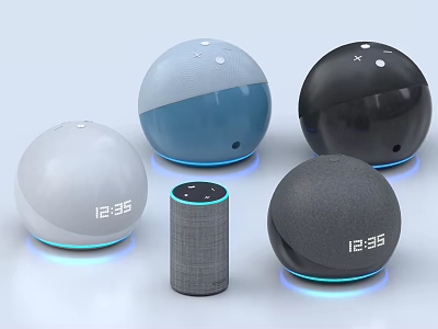 Smart Audio Speakers In Various Colors And Shapes With Time Display LED Indicator Lights 3d model