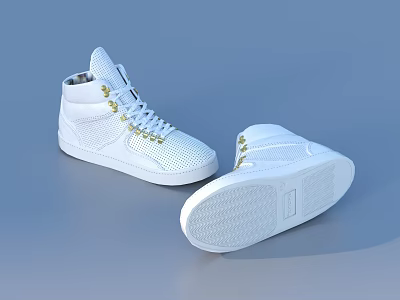 White High Top Mesh Shoes with Gold Eyelets for Casual Daily Fashion Wear 3d model