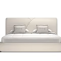 Modern Double Bed With Textured Upholstered Headboard Light Beige Mattress And Pillows