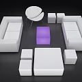 Modern Living Room Furniture Set With White Sofas Purple Square Table And White Round Chair