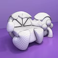 Pink And White Flower Shaped Public Chair With Green Decorative Elements On Purple Background