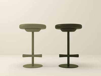Modern Bar Stools With Olive Green And Black Finish And Sturdy Circular Base 3d model