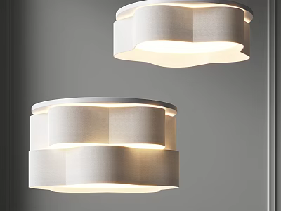 Modern White Layered Pendant Lights With Fabric Shade And Soft Illumination Effect 3d model