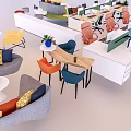 Modern Office Workspace With Office Desks Orange Chairs Computers And Green Plants