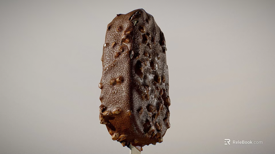 Crunchy Chocolate Coated Ice Cream Bar With Nutty Texture On Stick 3d model 