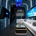 Modern KTV Interior with Neon Lights Starry Theme Large Screens and Comfortable Sofas 3d model