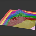 Garden Landscape Showcasing Snow Mountain Model With White And Red Texture On Square Board