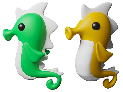 Two Colorful Green And Yellow Cartoon Style Seahorses Aquatic Animals 3d model