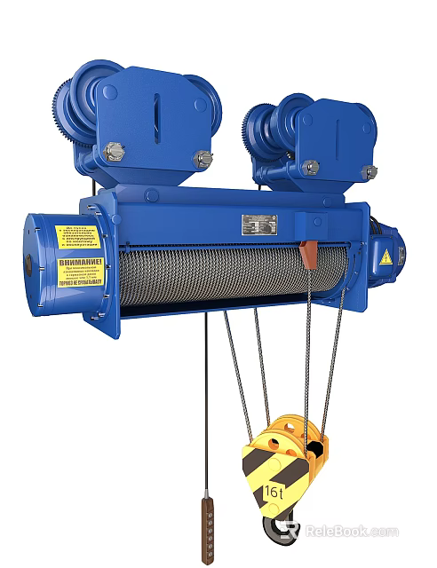 Blue Industrial Electric Hoist With Double Motors Mesh Structure And Lifting Hook Steel Cables 3d model 