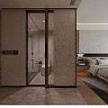 Elegant Warm Hotel Guest Room With Wooden Feature Wall Cozy Bed Desk And Open Wardrobe