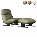 Modern Leather Leisure Chair With Ottoman In Green Brown And Beige Colors