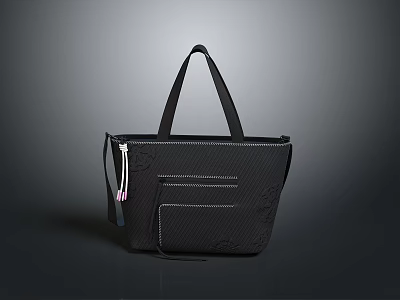 Stylish Black Tote Bag With Handles And Functional Zipper Pocket 3d model