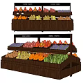 Wooden Fruit Display Shelves Stocked With Fresh Apples Bananas Oranges And Grapes