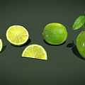 Fresh Limes Display With Whole Fruits Sliced Pieces And Green Leaf