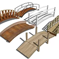 Various Wooden Bridge Designs With Arch And Flat Structures And Railings