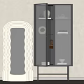 Modern Display Shelving Units With White Wavy Open Shelf And Black Glass Door Cabinet Featuring Decorative Items