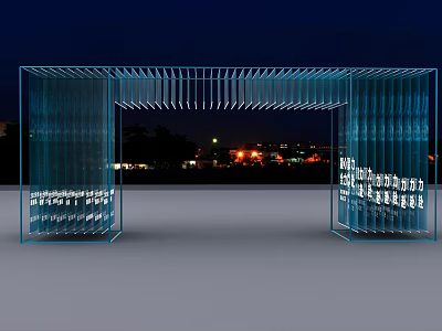 Blue Grid Designed Event Gateway With Illuminated Lights And Urban Night View 3d model