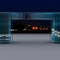 Blue Grid Designed Event Gateway With Illuminated Lights And Urban Night View 3d model