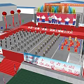 Large Crowd At Yangxin County Engineering Construction Ceremony With Red Decorations And Banners 3d model