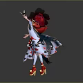 Red Haired Character Wearing Red Heart Patterned Dress With Decorative Outfit And Butterfly Creature