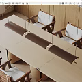 Modern Dining Room Pendant Lights With Long Brown Metal Shades And Wooden Table Chairs