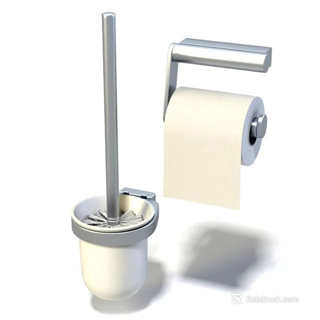 Stainless Steel Bathroom Combo With Toilet Brush Holder And Paper Roll 3d model 