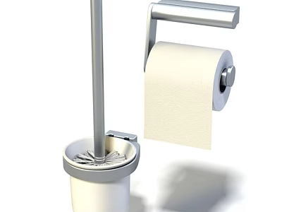 Stainless Steel Bathroom Combo With Toilet Brush Holder And Paper Roll 3d model