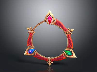 Decorative Circular Ornament With Golden Frame And Red Blue Green Gemstones 3d model