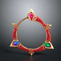 Decorative Circular Ornament With Golden Frame And Red Blue Green Gemstones
