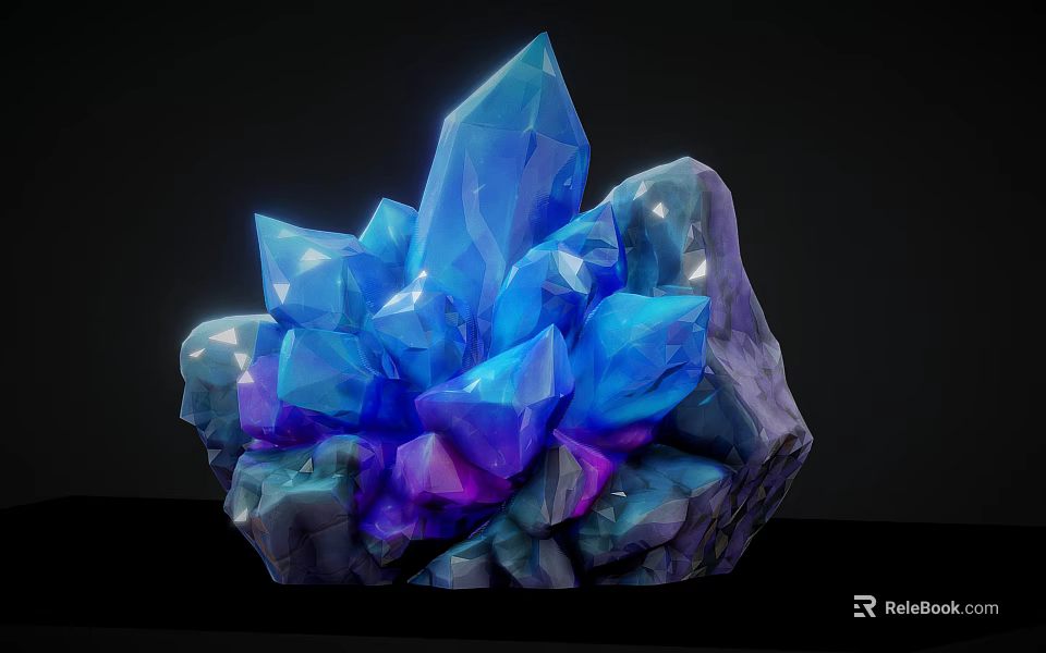 Beautiful Rockery Stone Adorned With Vibrant Blue And Purple Crystal Clusters 3d model 