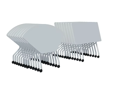 Multiple White Office Chairs With Arched Backrest White Frame And Black Wheels Neatly Arranged 3d model