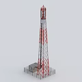 Industrial Equipment Communication Tower With Red Silver Metal Structure Base Building And Fencing