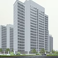 Modern High Rise Residential Buildings With Green Landscaping Trees Pedestrians And Clear Blue Sky