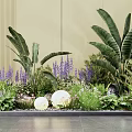 Lush Tropical Plants And Purple Flowers With Round Decorative Lights In Garden Scene
