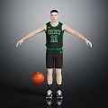 Basketball Player in Green Celtics Jersey Number 11 Standing with Arms Outstretched and Basketball