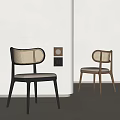 Modern Minimalist Dining Chairs With Woven Backrests Black And Wooden Frames Comfortable Seats