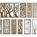 Wooden Room Dividers With Carved Tree And Floral Patterns For Home Interior