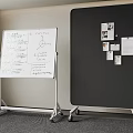 Mobile Whiteboard With Handwritten Notes Diagrams Black Bulletin Board With Photos Papers On Wheeled Stands