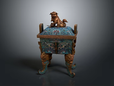 Antique Bronze Artifact With Lion Ornament Lid And Intricate Decorative Legs 3d model