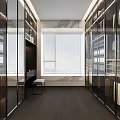 Modern Walk-in Closet Interior Design With Marble Wall Dresser And Hanging Rods