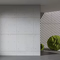Concrete Wall Interior Design With Striped Background And Green Spherical Plants 3d model