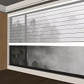 White Striped Roller Blinds On Large Window With Wooden Cabinet And Natural View