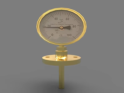 Industrial Pressure Gauge With Golden Dial Scale Pointer And Base For Equipment 3d model