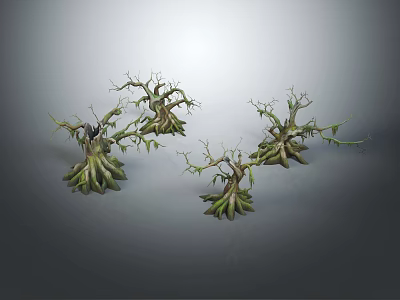 Natural Wood and Stone Decorative Sculptures with Twisted Branch Details and Textures 3d model