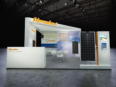 Almadat Modern Exhibition Booth With Solar Panels Reception Desk And Chairs 3d model